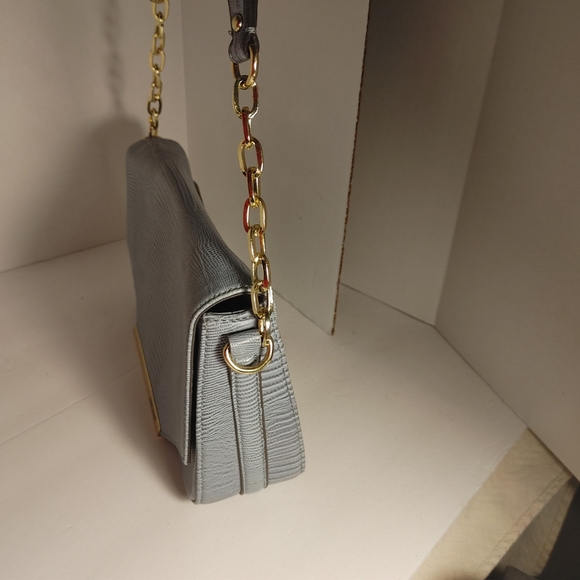 Anne Klein Leo Lizard Blue Shoulder bag Purse Gold Chain Hardware - Picture 11 of 14